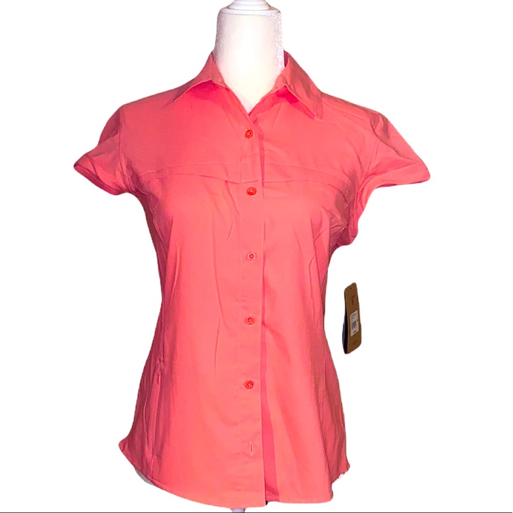Magellan Outdoors Coral Short Sleeve Button-Up Top